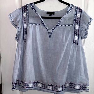 Galligraphie Embroidered Blue Top